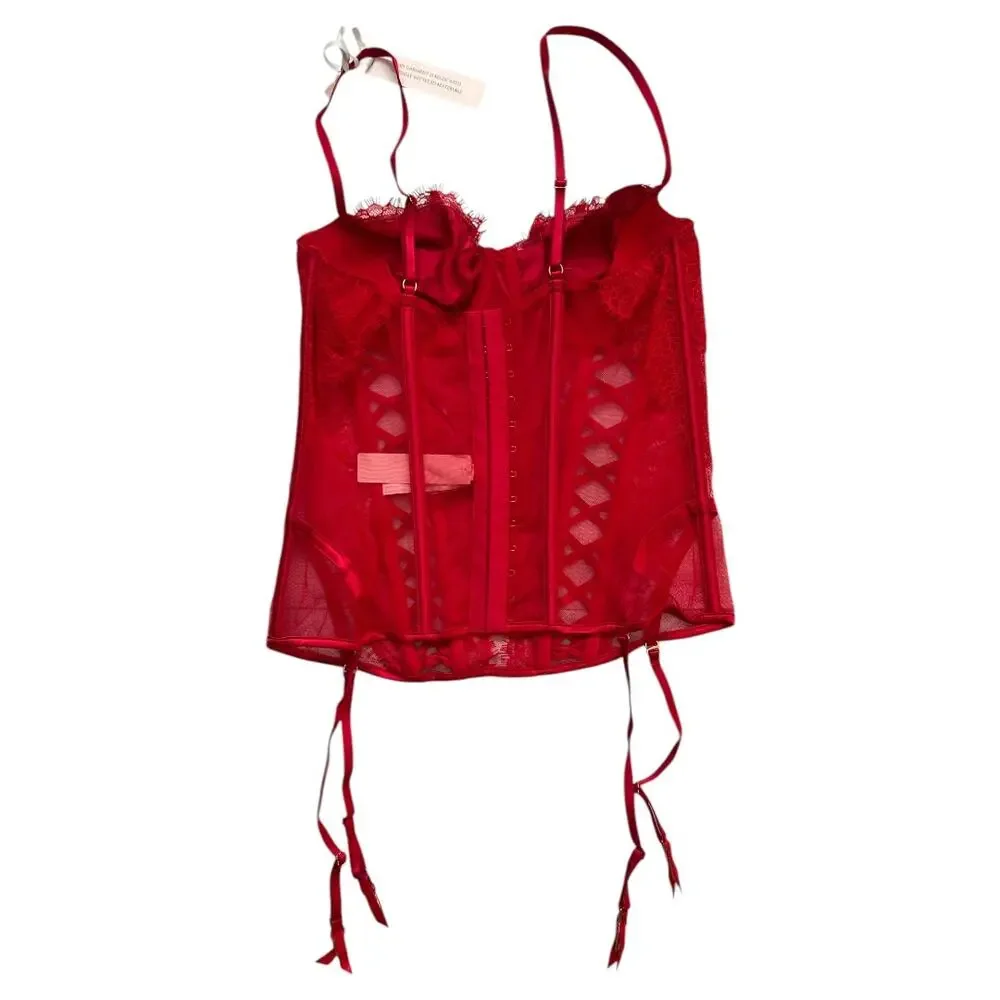 Victoria's Secret Red Lightly Lined Lace Corset Top, M
